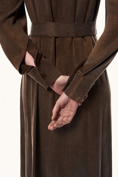 Платье с поясом и воротником-стойкой VASSA&Co, пол female, цвет brown, фото №3